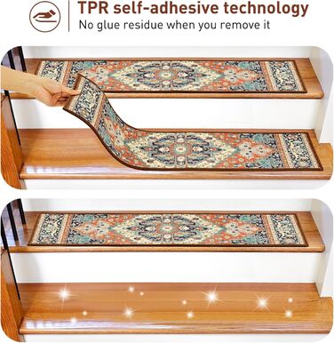 Дерев&39яні сходинки для внутрішніх сходів, 15 шт. , 20,3 x 76,2 см, нековзні килимові сходинки з багаторазовим клеєм TPR для дітей, людей похилого віку та собак, без залишків, 30 дюймів x 8 дюймів, червоні/зовнішні, однотонні (Getaway Solids) 15
