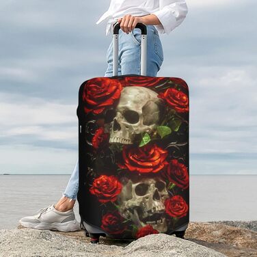 Чохол для багажу BAFAFA з принтом Череп і троянди, еластичний захист від подряпин і пилу для валіз, чорний, розмір 85