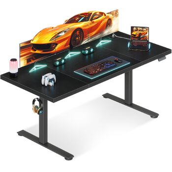 Стіл OffiGo з регульованою висотою 180x70 см, стільниця 35 мм, електричний стіл з розеткою, стіл для роботи стоячи з міцними Т-подібними ніжками, ідеальна ергономіка для офісу, ігор, чорний 180 x 70 см (35 мм)