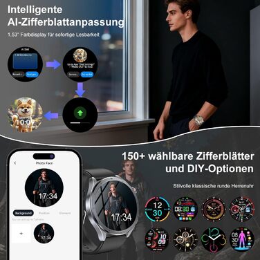 Розумний годинник YUPENG AI для чоловіків з чатом, GPT/ЕКГ/HRV/функціями тіла/ІМТ/сечовою кислотою/світлодіодним підсвічуванням, 1,53-дюймовий годинник для здоров&39я з функцією телефону, 24-годинний монітор артеріального тиску/SpO2 для сну/SOS, екстрений