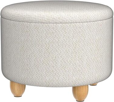 Табурет WOLTU з місцем для зберігання речей, круглий м&39який пуф для ніг, журнальний столик з ніжками з масиву дерева, пуф для ніг з кришкою, лляний чохол, Ø39x33 см, кремово-білий