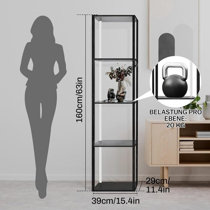 Книжкова полиця зі світлодіодним освітленням, 5-ярусний торшер з полицею, дерев&39яний торшер для вітальні з додатком та пультом дистанційного керування, кутовий торшер для вітальні, спальні, кабінету