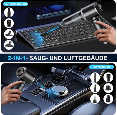 Акумуляторний ручний пилосос 2-в-1, акумуляторний ручний пилосос 18000PA, автомобільний пилосос Потужний, 3-швидкісний 200000 об/х