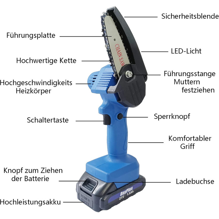 Акумуляторна бензопила Міні-бензопила з акумулятором Електрична бензопила 4-дюймова акумуляторна ручна бензопила з 1 акумулятором і 1 ланцюгом, портативна бензопила бензопила для домашнього використання для деревини садових дерев