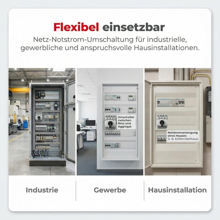 Аварійний вимикач живлення Merz - 63A - 4-полюсний вимикач навантаження - аварійний режим відключення мережі - компактний вимикач живлення (лише 4TE), включаючи вбудований місток (перемикач 63A)