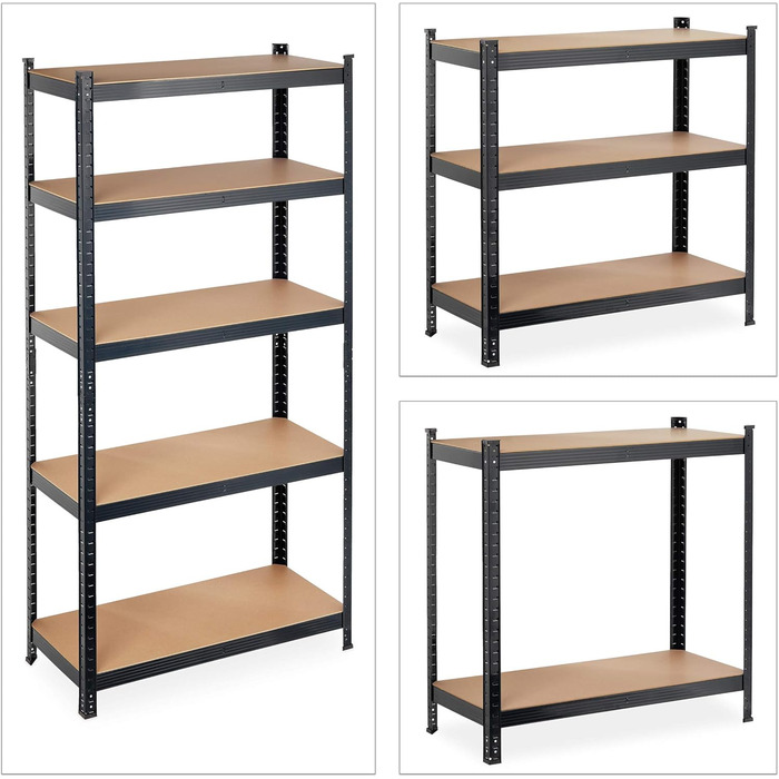 Міцний стелаж Relaxdays 2 шт., вантажопідйомність 875 кг, 5 полиць МДФ, вставний, для підвалу, для гаража, сталь, розміри В/Ш 180 x 90 x 40 см, чорний