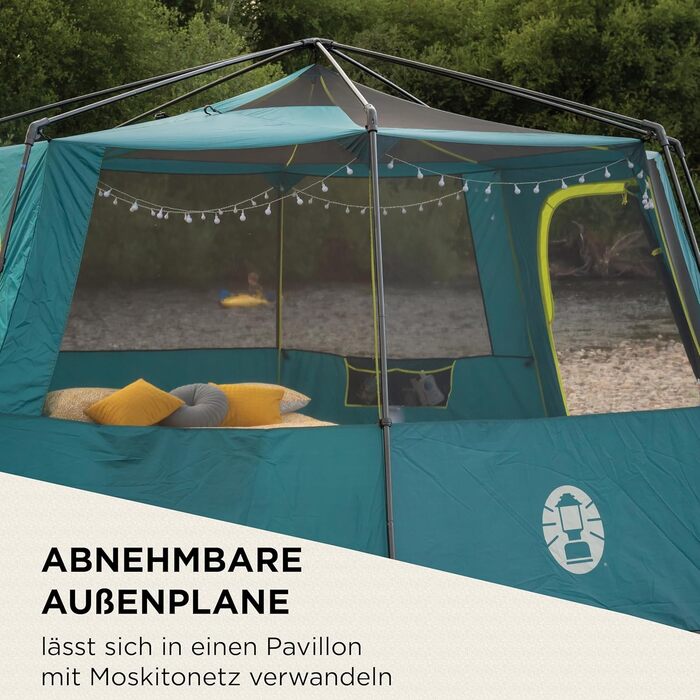 Восьмикутник Coleman з великими вікнами, панорамний огляд на 360, стабільна конструкція зі сталевих стовпів, повністю інтегроване підлогове покриття, просте встановлення, 100 водонепроникний, зелений/затемнюючий, одинарний