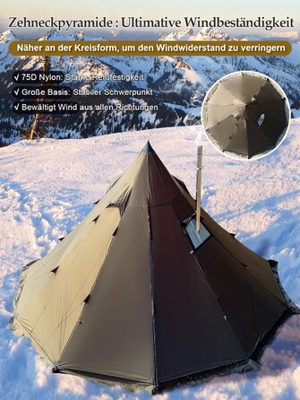 Намет TOMOUNT Tipi з нейлону, індіанський намет з високим хребтом для 6 осіб, пірамідальний намет з отвором для плити, 4-сезонний кемпінговий намет для активного відпочинку, кемпінгу, пішого туризму, трекінгу, самостійного виготовлення