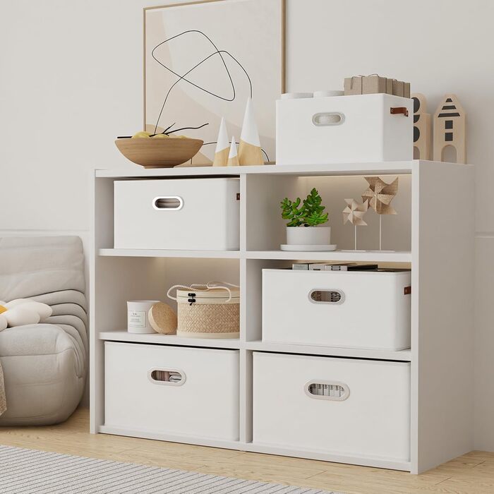 Тканинна коробка для зберігання Yawinhe з 3 предметів, складні кошики для зберігання з ручками, що праються, для спальні, зберігання одягу, 33x23x20 см, білий, SNK030WXS 33x23x20 см білий