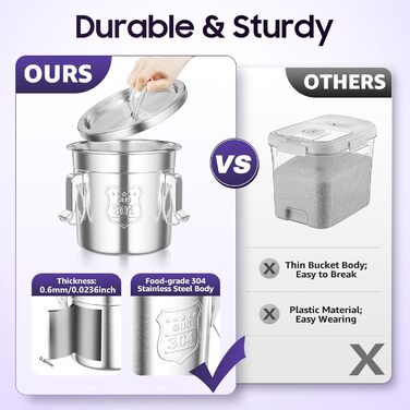 Відро MINRS 6 л з кришкою, герметична каністра, харчовий контейнер з нержавіючої сталі для кухні, кухонне відро з нержавіючої сталі, контейнер для борошна, кухонне відро з кришкою та затискачем, 20*20*20 см