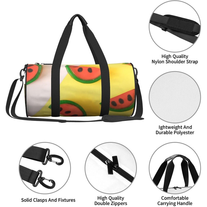 Спортивна сумка, дорожня сумка, літня сумка, з принтом кавуна, сумка на нічліг, чорна, універсальний розмір