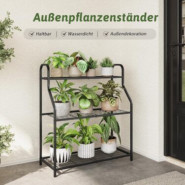 Підставка для рослин Bamworld, чорний метал, всепогодна полиця для рослин для використання в приміщенні та на вулиці, стіл для посадки квітів та трав, міцна 3-рівнева залізна підставка для квітів