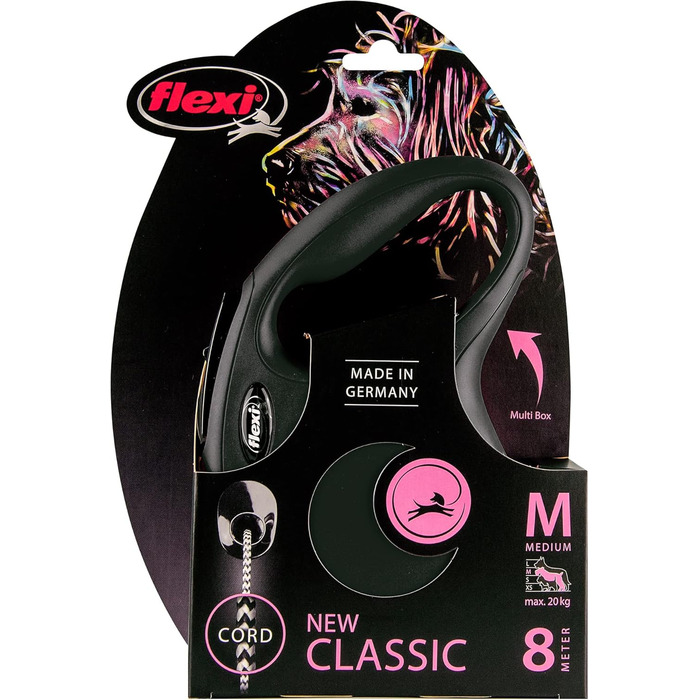 flexi® Classic M Rope 8 м чорний, висувний повідець для собак до 20 кг