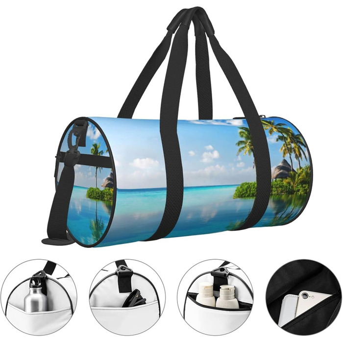 Спортивна сумка, дорожня сумка, Острів у морі (дизайн), з нічним друком, чорна, універсальний розмір, сумка для подорожей