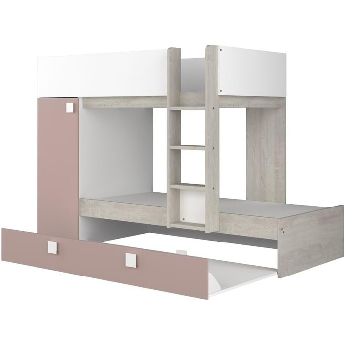 Двох'ярусне ліжко для двох дітей з висувним ліжком і шафою Колір білий потертий і античний рожевий