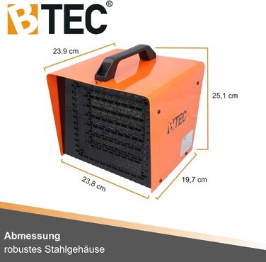 Електричний обігрівач BTEC потужністю 3000 Вт - Керамічні нагрівальні елементи - 2 режими нагріву - Захист від замерзання - Ідеально підходить для будівельних майданчиків, майстерень, гаражів - Радіаційний обігрівач - Обігрівач 3 кВт / 3000 Вт