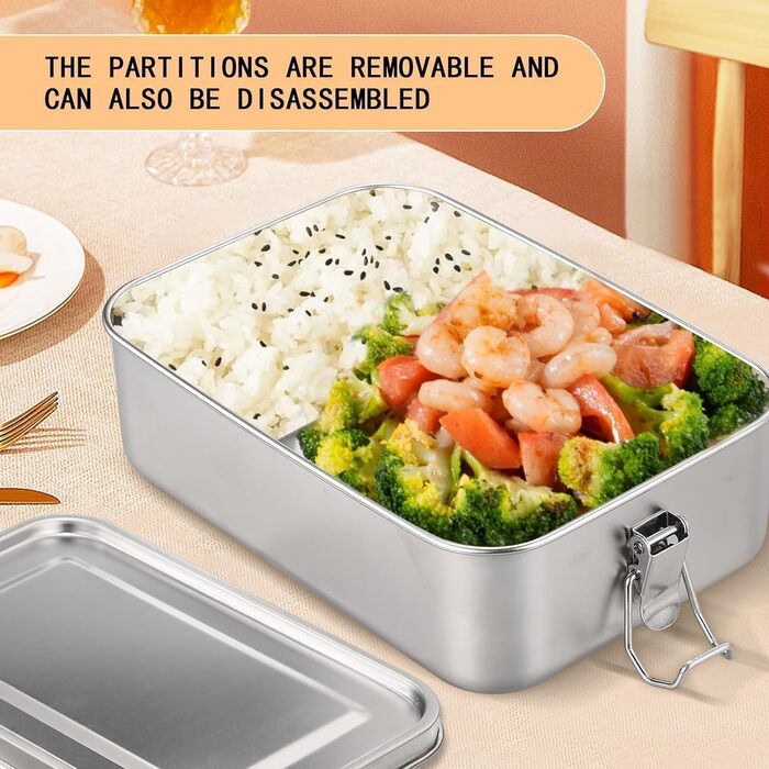 Ланчбокс з нержавіючої сталі, 1400 мл, з двома відділеннями, герметичний. Металева коробка для обіду з рухомою перегородкою, екологічна та без BPA, для дорослих та дітей.