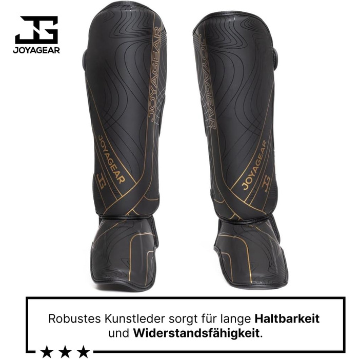 Щитки для гомілок JOYA для кікбоксингу - Виготовлені з високоякісної синтетичної шкіри - Захист гомілок для спарингу в бойових мистецтвах - Щитки для гомілок - Муай-Тай - Joya Fight Gear M Чорно-золотий