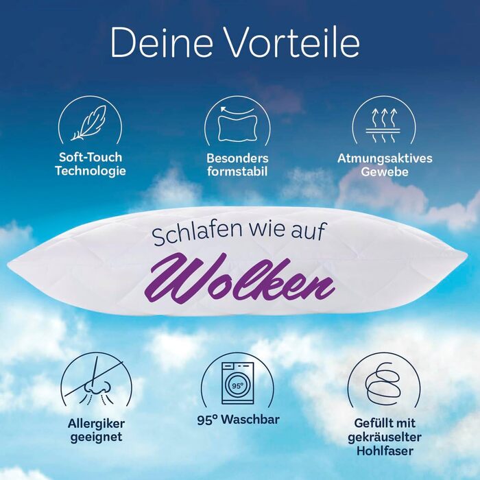 Стьобані подушки з мікрофібри 80x80 см Підходять для алергіків, сертифіковані Oeko-Tex, наповнювач з волокна, вага наповнювача 1000 г Можна прати в пральній машині при 95C 80x80 см (2 шт.), 7dreams 2 шт.