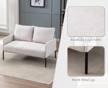 Диван Chairus 2-місний лляний двоспальний диван для вітальні Диван-диван для маленької квартири Сучасний міні-диван для спальні (бежевий) 2K (120 см x 76,5 см x 80 см) бежевий