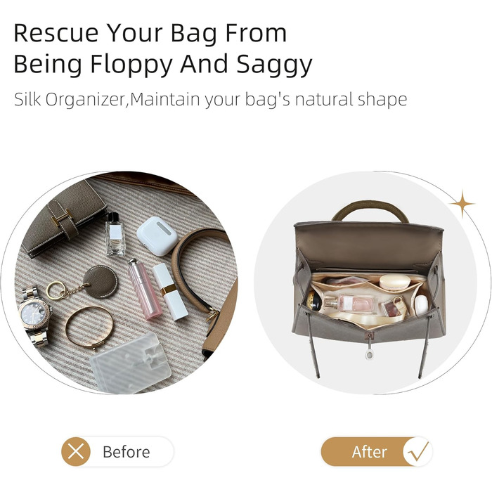 Організатор для сумок ZYZii, Організатор для сумок преміум-класу з шовку Perfect Fit Kelly Pochette/Mini/20/25/28/32/35/40, Розкіш