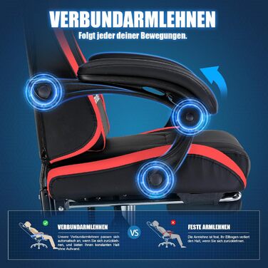 Ігрове крісло GTPLAYER, офісне крісло, геймерське крісло, ергономічне ігрове крісло з підставкою для ніг, крісло для ПК зі штучної шкіри з розширеною спинкою, вантажопідйомність 150 кг, червоне