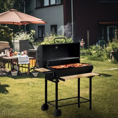 Візок для вугілля BBQ-Toro з кришкою Ø 80 x (L) 42 см Візок для вугілля преміум-класу мобільний, вкл. термометр, підставка для під