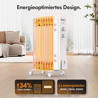 Масляний радіатор VonHaus, електричний обігрівач для домашнього офісу, електричний обігрівач для швидкого обігріву будь-якої кімнати, з термостатом, масляний обігрівач 2,5 кВт для максимального тепла (білий, 9 ребер) білий 9 ребер