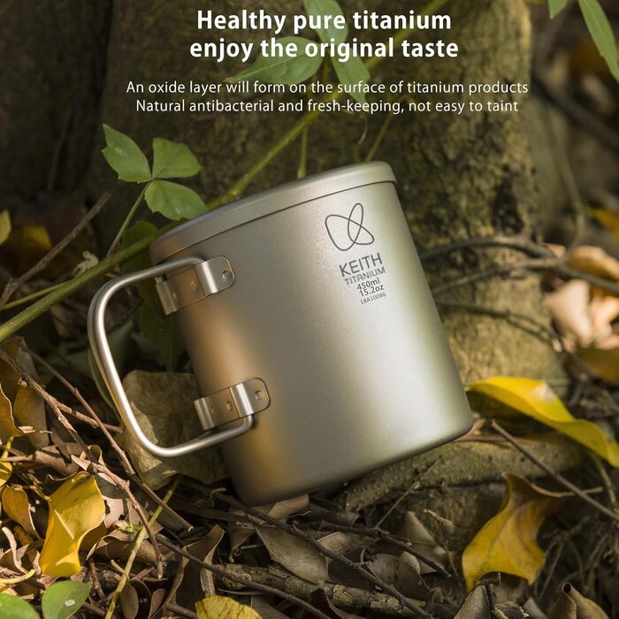 Чашка для кави та чаю Keith Titan Mug з подвійними стінками, кришкою та складною ручкою для кемпінгу на відкритому повітрі (450 мл)
