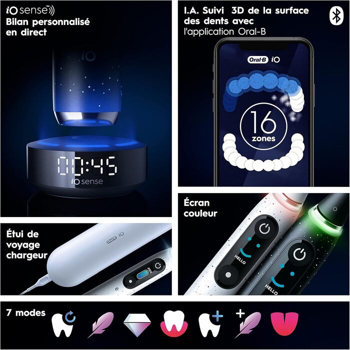 Електрична зубна щітка Oral-B iO Series 10 змінна щітка, Bluetooth, 7 режимів чищення, тренування, 1 дорожня сумка, 1 сумка, чорний / космічний чорний (упаковка може відрізнятися)