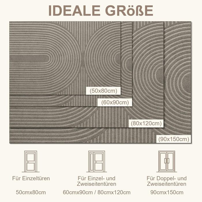 Килимок FEOMOS для приміщень/зовнішніх дверей 60x90 см, нековзний, брудозатримуючий килимок з абсорбуючою здатністю, миється та міцний, для вхідних дверей, коридору, балкону, кухні - бежевий 60 см x 90 см