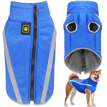 Водонепроникне пальто для собак, тепла зимова куртка, вітрозахисний одяг для домашніх тварин, флісова куртка-комбінезон для собак маленьких, середніх та великих собак, жилет з отвором для шлейки, XL-6XL (Синій, XL) Синій XL