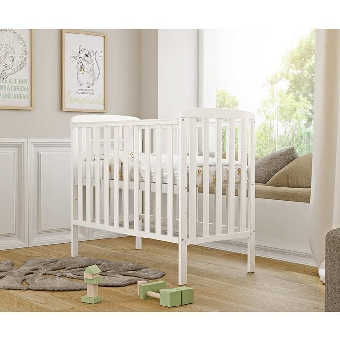 Дитяче ліжко Generic Baby Deluxe 100x50 см Біле з матрацом Дитяче ліжечко-тумбочка з прорізувачами для зубів Масив сосни (компактне дитяче ліжко)