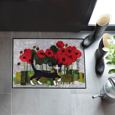 Килимок для дверей Salonloewe Rosina Wachtmeister Lifestyle Poppywalk 50x75 см Килимок для входу Килимок для дверей Коти Різнокольорові квіти, що прається