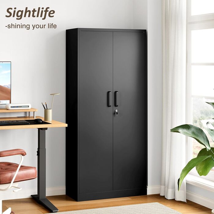 Шафа для документів, що замикається, з 2 дверима, металева шафа, сталева шафа, багатоцільова шафа, металева офісна шафа, регульовані полиці, шафа для зберігання речей для офісу, дому, гаража, 170x78x39 см, чорна