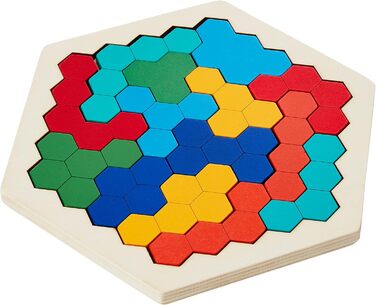 Coogam Wooden Hexagon Puzzle - Shape Block Tangram Brain Teaser Toy Geometry Logic IQ Game STEM Montessori Education Gift for All