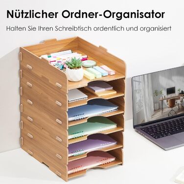 Штабелювані лотки для зберігання, 6 шт. , офісний органайзер, лоток для листів на столі, дерев&39яний для лотка для документів/лотка для паперу, лоток для файлів A4, коричневий, 6 шт.