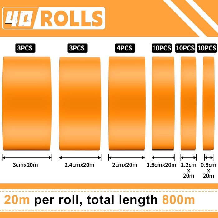 Професійна малярська золота стрічка, м&39яка стрічка, малярська малярська стрічка, 8/12/15/20/24/30 мм x 20 м Помаранчева малярська стрічка для фарбування, кузовних робіт, самостійного фарбування, професійного фарбування (мала) 40 шт. 8/12/15/20/24/30 мм 