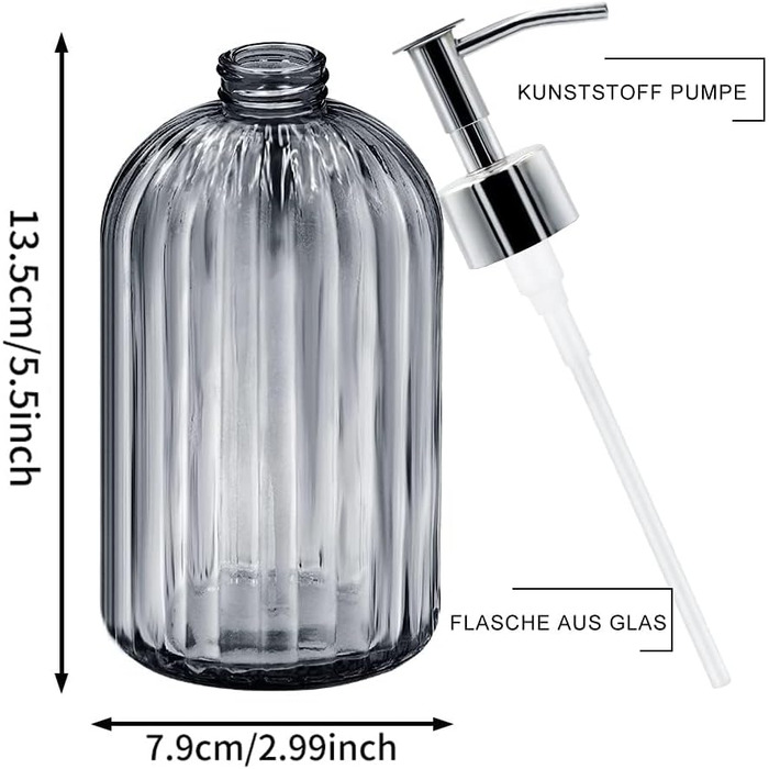 Набір з 2 скляних дозаторів для мила з насосом, дозатор для рідкого мила 400 мл для миючого засобу, шампуню та лосьйону, багатораз