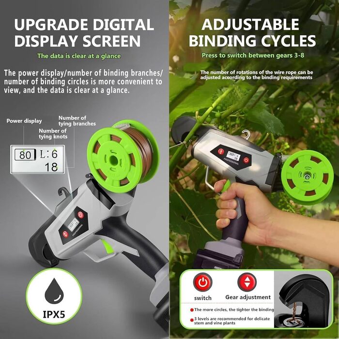 Акумуляторний обв'язувач рослин - портативний пристрій для саду з дисплеєм, для підв'язування винограду, квітів та розсади
