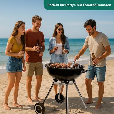 Гриль-мангал вугільний HYCHIKA, Ø47 см (18 дюймів), круглий вертикальний, компактний з кришкою та колесами для саду, балкону, кемпінгу та відпочинку на природі