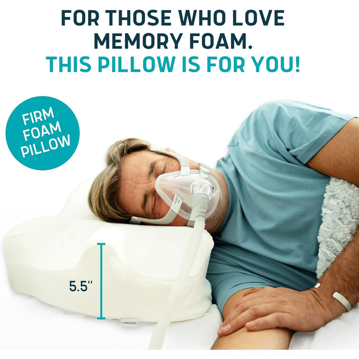 Подушка Lunderg CPAP для сну на боці вкл. 2 наволочки регульована подушка з піни з ефектом памяті для сну на боці, спині та животі, зменшує витік повітря та тиск маски