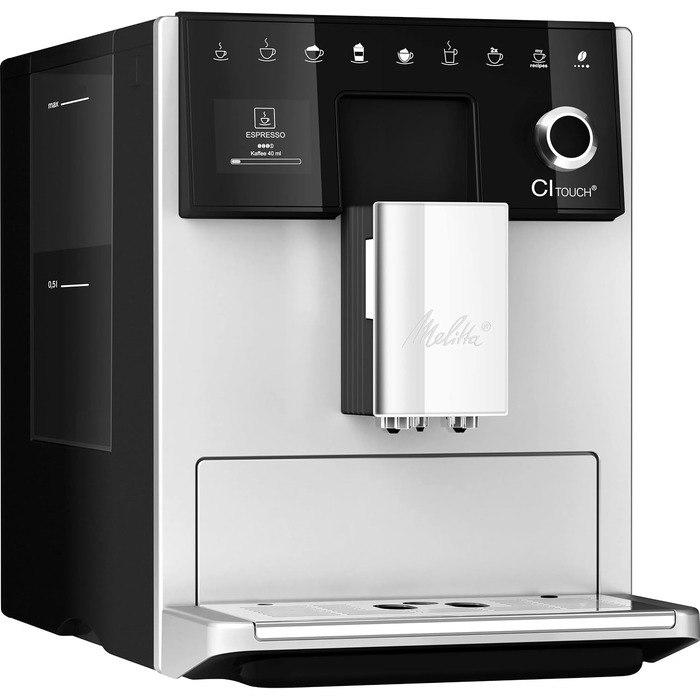 Кавомашина Melitta CI Touch автоматична кавомашина з молочною системою, вбудованою кавомолкою та капучинатором для еспресо та капучино, срібляста (Modern Silver)