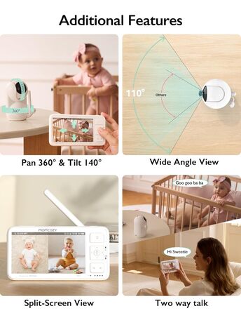 Відеоняня Momcozy, 5,5-дюймовий 1080P Full HD радіоняня з камерою без Wi-Fi, інфрачервоне нічне бачення 5800 мАг акумулятор на 120