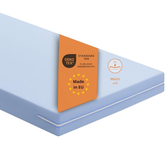 Матрац Sleepling 90x200 Basic 20, комфортний пінопластовий матрац, згортається в рулон, рівень жорсткості 2, виготовлено в ЄС, можна прати при 40 градусах, стандарт Oeko-Tex 100 90 x 200 см - h2