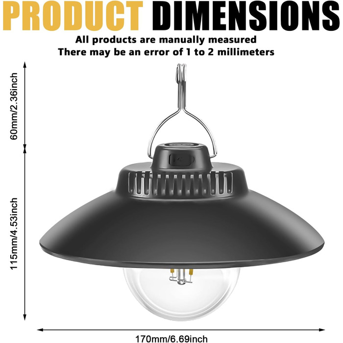Акумуляторний кемпінговий ліхтар, 2 світлодіодні кемпінгові ліхтарі з гачком, водонепроникний, USB-акумуляторний кемпінговий ліхтар, підвісний світлодіодний кемпінговий ліхтар, ліхтар для кемпінгового намету для надзвичайних ситуацій у кемпінгу