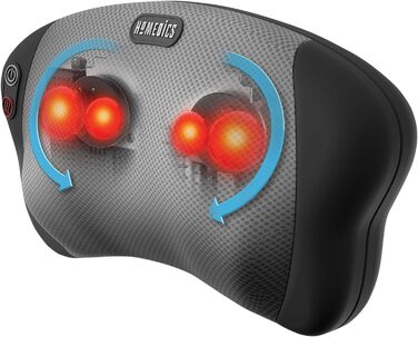 Масажна подушка HoMedics, масаж Шиацу з м'яким теплом, звільненням від вузлів і напруги, розслабленням в області шиї, плечей і спини, універсальний, компактний і зручний в транспортуванні Чорний