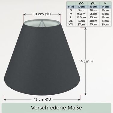Абажур Wogati Premium E14/E27 Бавовна різні розміри та кольори Колір /Розмір XL Абажур Торшер абажур підвісний світильник абажур для настільної лампи (чорний, XS Ø U 13см Ø Ø 10 см H 13 см)