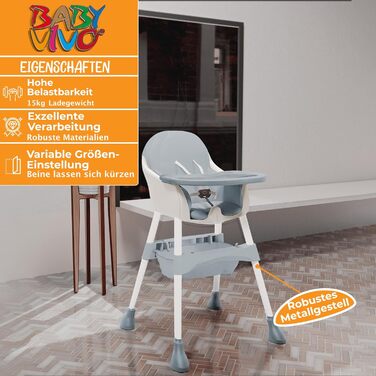 Дитячий стільчик для годування Baby Vivo 2в1 - Знімний регульований піднос - з підвісним кошиком - Оскар в бірюзовому кольорі