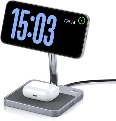 Зарядний пристрій ZIKE 2-в-1 з MagSafe, бездротова зарядна підставка для iPhone 15 Вт з охолодженням, швидка зарядка з охолодження